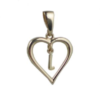 9ct 18x18mm heart with a hanging Initial &#39;L&#39; with bail