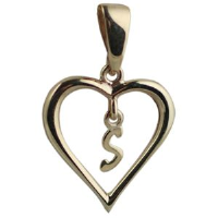 9ct 18x18mm heart with a hanging Initial &#39;S&#39; with bail