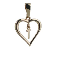 9ct 18x18mm heart with a hanging Initial &#39;T&#39; with bail