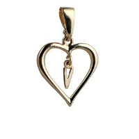 9ct 18x18mm heart with a hanging Initial &#39;V&#39; with bail