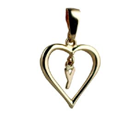 9ct 18x18mm heart with a hanging Initial &#39;Y&#39; with bail