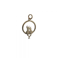 9ct 18x18mm two sitting Cats with Tails entwined in a circle Pendant or Charm