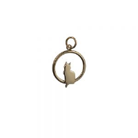 9ct 18x19mm sitting Cat with tail to the left in a circle Pendant or Charm