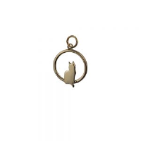 9ct 18x19mm sitting Cat with tail to the right in a circle Pendant or Charm