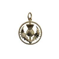 9ct 19mm Scotish Thistle Pendant with a twisted wire surround