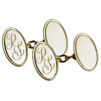 9ct 19x12mm engine turned line border with 2 initial monogram oval chain Cufflinks
