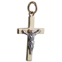 9ct 20x12mm Solid Block Crucifix with white Corpus Christi Cross