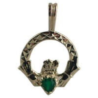 9ct 20x15mm diamond cut Claddagh set with Green Agate Pendant