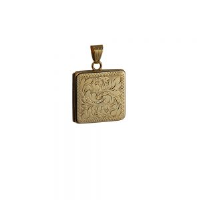 9ct 22mm hand engraved flat square Locket