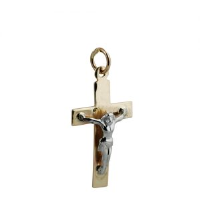 9ct 24x14mm Flat Latin Crucifix with white Corpus Christi Cross