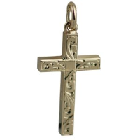 9ct 25x15mm hand engraved Solid Block Cross