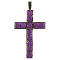 9ct 25x16mm Apostle&#39;s Cross set with 12 Amethysts