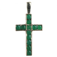 9ct 25x16mm Apostle&#39;s Cross set with 12 green agate