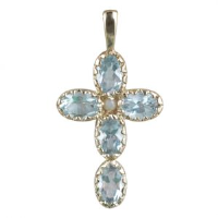 9ct 25x16mm Cross Gem set with 5 Aquamarine and 1 Pearl