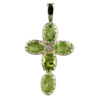 9ct 25x16mm Cross gem set with 5 Peridot and 1 pearl