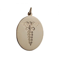 9ct 26x21mm hand engraved Medical Alarm oval Disc