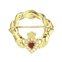 9ct 28x30mm twisted cord top Claddagh Brooch set with Garnet and CZ&#39;s
