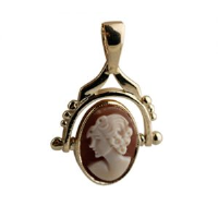 9ct 29x20mm 2 stone Cameo Spinning Fob Pendant