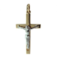 9ct 30x18mm Solid Block Crucifix with white Corpus Christi Cross