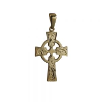 9ct 35x24mm hand engraved Celtic Cross with bail