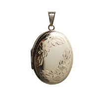 9ct 35x26mm hand engraved leaves and flowers oval Locket