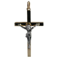 9ct 40x24mm Solid Block Crucifix with white Corpus Christi Cross