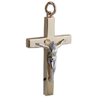 9ct 40x25mm Solid Block Crucifix with white Corpus Christi Cross