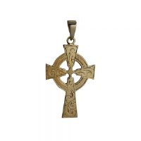 9ct 40x29mm hand Engraved Celtic Cross with bail