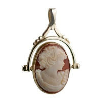 9ct 42x29mm 2 stone Cameo Spinning Fob Pendant