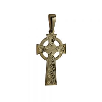 9ct 45x20mm hand engraved knot pattern Celtic Cross with bail