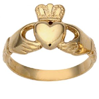 9ct Gold 11x30mm gents Claddagh Ring Sizes R-W