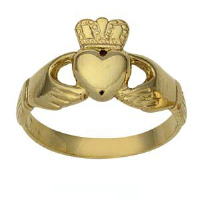 9ct Gold 12mm ladies Claddagh Ring Sizes J-S