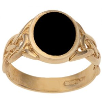 9ct Gold 14x12mm Onyx set celtic shoulders oval Signet Ring Sizes R-X