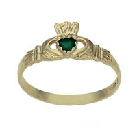 9ct Gold 7mm Green Agate set ladies Claddagh Ring Sizes J-Q