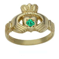 9ct Gold gents Claddagh emerald set Ring Sizes R-Z