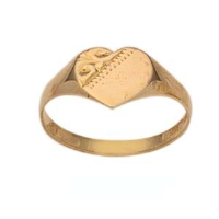 9ct hand engraved heart Maids Signet Ring sizes G-P