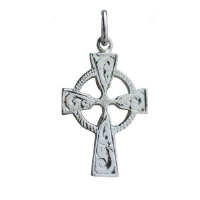 9ct white 23x16mm hand engraved Celtic Cross