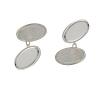 Silver 12x19mm Engine turned barley infill oval chain Cufflinks