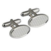 Silver 12x19mm engine turned barley infill oval swivel Cufflinks