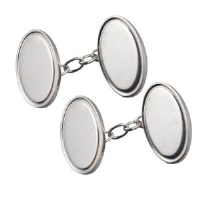 Silver 12x19mm oval Engine turned line border chain Cufflinks