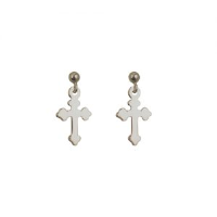 Silver 13x10mm plain Cross dropper Earrings