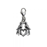 Silver 13x13mm Love Birds Charm with a lobster catch