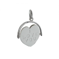Silver 16x16mm I Love You heart spinning disc Charm