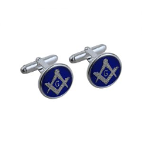 Silver 17mm round cold cure enamel Masonic with 'G' swivel Cufflinks