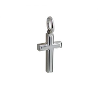 Silver 17x10mm Engine turned line border Solid Block Cross