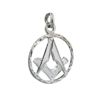 Silver 18mm hand engraved Masonic emblem in circle Pendant