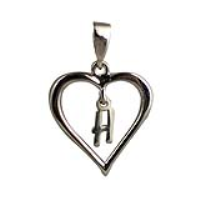 Silver 18x18mm heart with a hanging Initial 'H' with bail