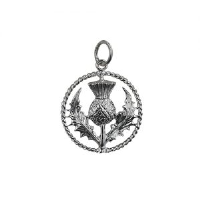 Silver 19mm Scottish Thistle Pendant with a twisted wire surround