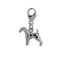 Silver 19x12mm Airedale terrier charm on a lobster trigger