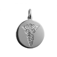 Silver 20mm round hand engraved Medical Alarm Disc
